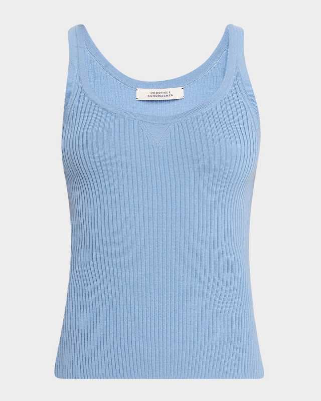 Embellished Merino Ribbed Scoop-Neck Top